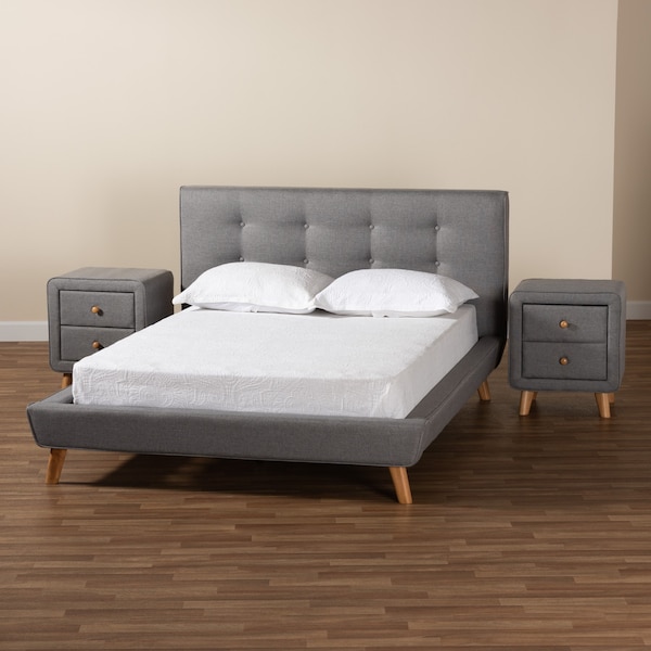 Jonesy MidCentury Modern Transitional Grey Fabric Upholstered Full Size 3Piece Bedroom Set